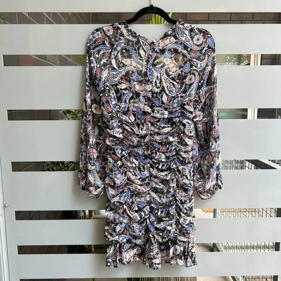ZARA Paisley Ruched Long Sleeve Mini Dress Size M - Picture 3 of 9